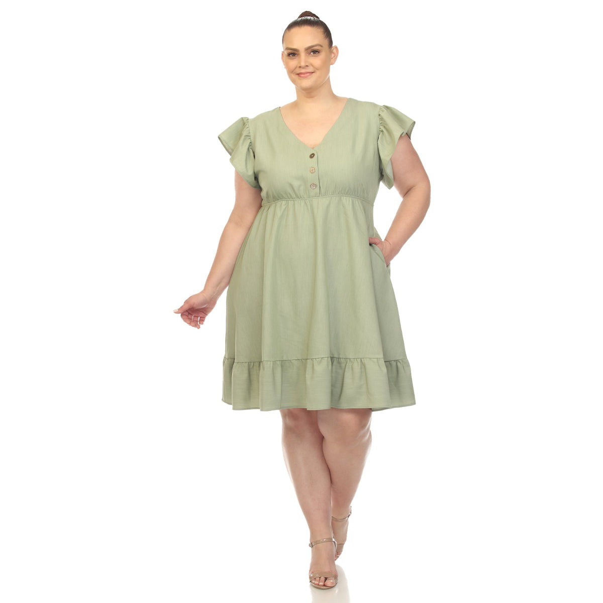 Dressbarn Popular | Ruffle Sleeve Knee-Length Dress - Plus