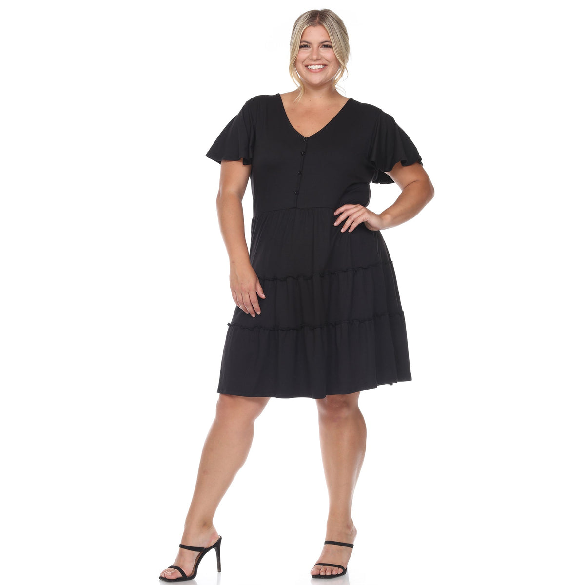 Dressbarn Trending | Short Sleeve V-neck Tiered Midi Dress - Plus
