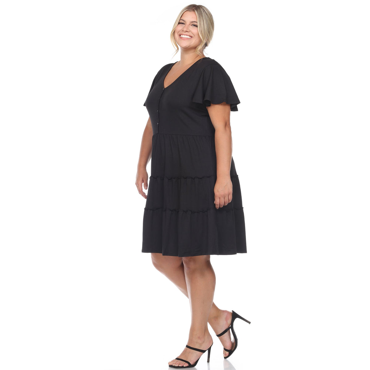 Dressbarn Trending | Short Sleeve V-neck Tiered Midi Dress - Plus