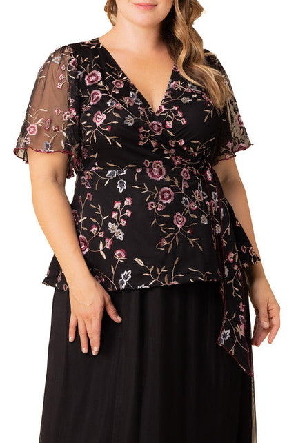 Dressbarn Best Seller | Moonlit Garden Rosalie Embroidered Wrap Top - Plus