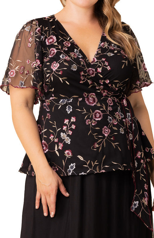 Dressbarn Best Seller | Moonlit Garden Rosalie Embroidered Wrap Top - Plus