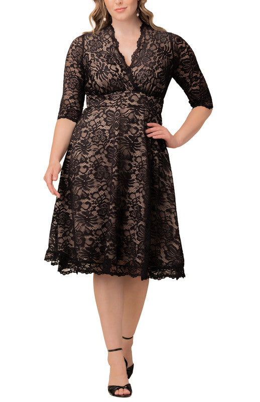 Dressbarn Recommended | Mademoiselle Lace Cocktail Dress - Black Nude - Plus