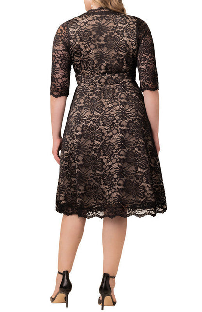 Dressbarn Recommended | Mademoiselle Lace Cocktail Dress - Black Nude - Plus