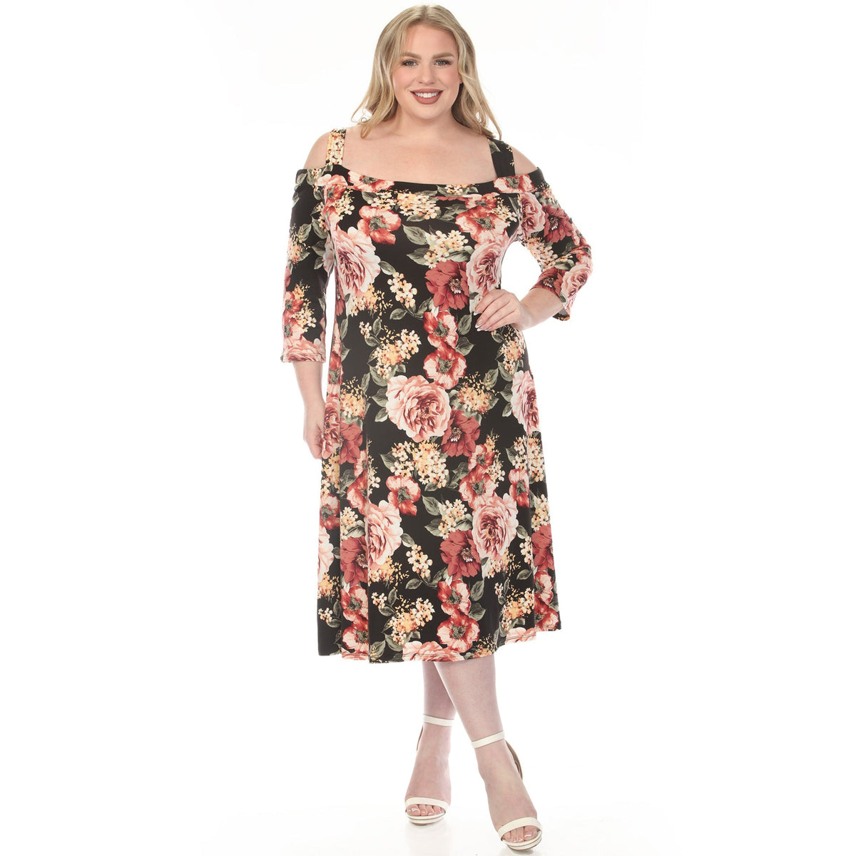 Dressbarn Trending | Women's  Cold Shoulder 3/4 Sleeve Dress - Black - Plus