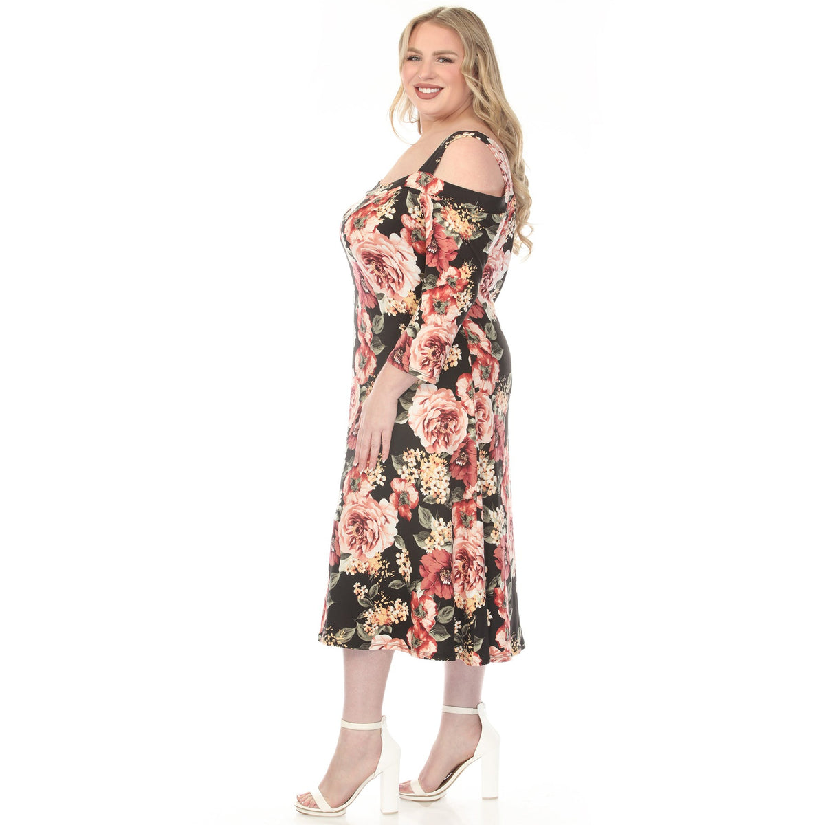 Dressbarn Trending | Women's  Cold Shoulder 3/4 Sleeve Dress - Black - Plus