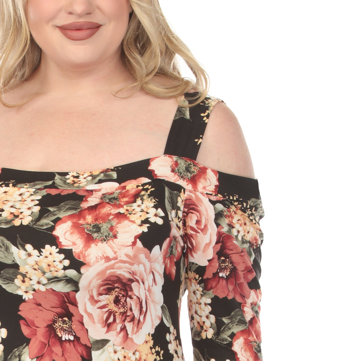 Dressbarn Trending | Women's  Cold Shoulder 3/4 Sleeve Dress - Black - Plus