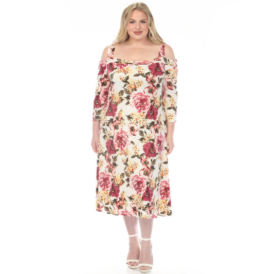 Dressbarn Best Seller | Women's  Cold Shoulder 3/4 Sleeve Dress - Ivory Mauve - Plus