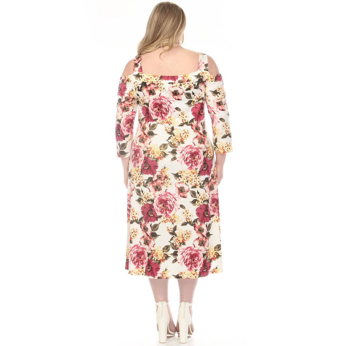 Dressbarn Best Seller | Women's  Cold Shoulder 3/4 Sleeve Dress - Ivory Mauve - Plus