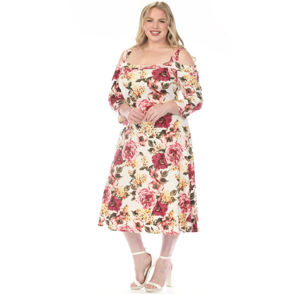 Dressbarn Best Seller | Women's  Cold Shoulder 3/4 Sleeve Dress - Ivory Mauve - Plus