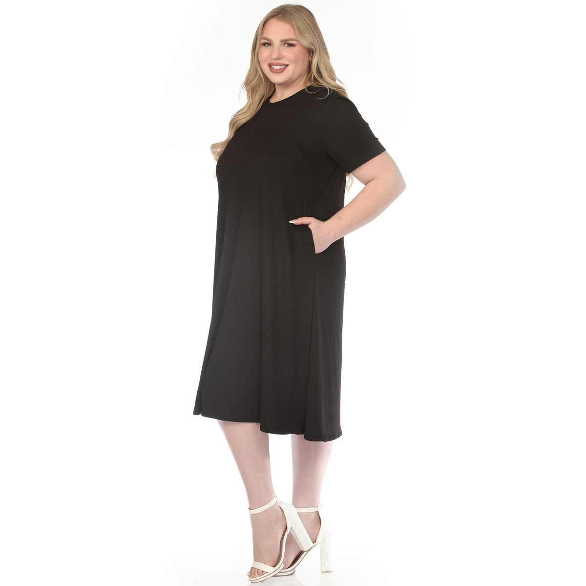 Dressbarn Premium | Women's  Crew Neck T-Shirt Dress - Black - Plus