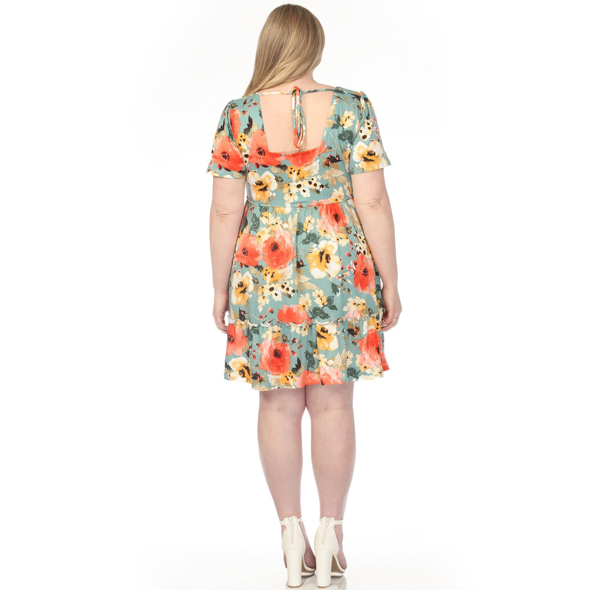 Dressbarn Featured | Women's  Square Neck Short Sleeve Floral Dress - Sage Coral - Plus