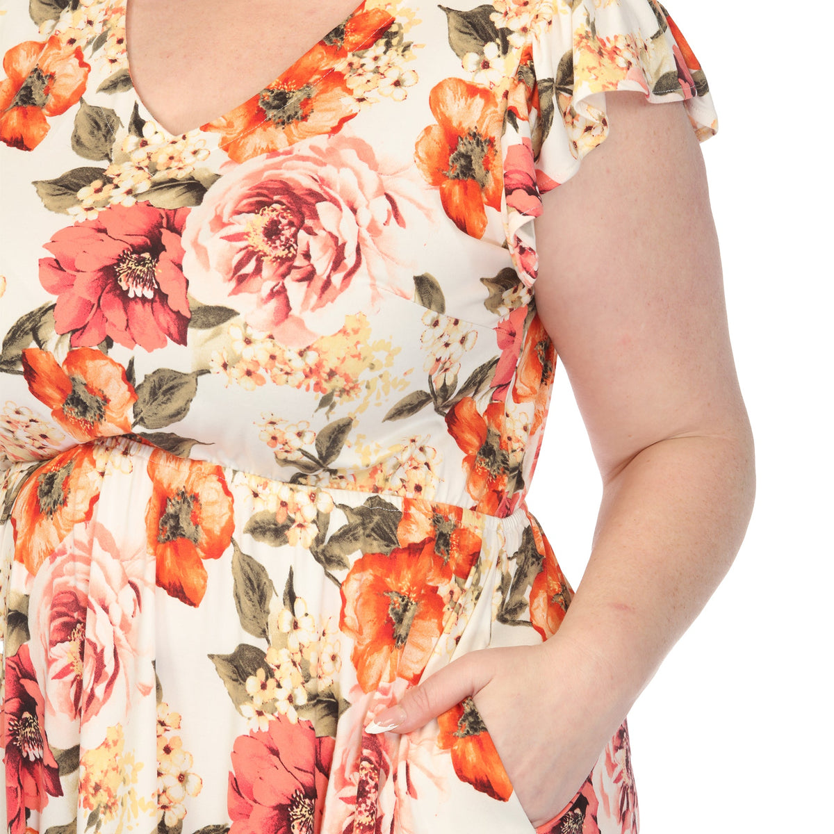 Dressbarn Recommended | Women's  V-Neck Empire Dress - Ivory Orange - Plus