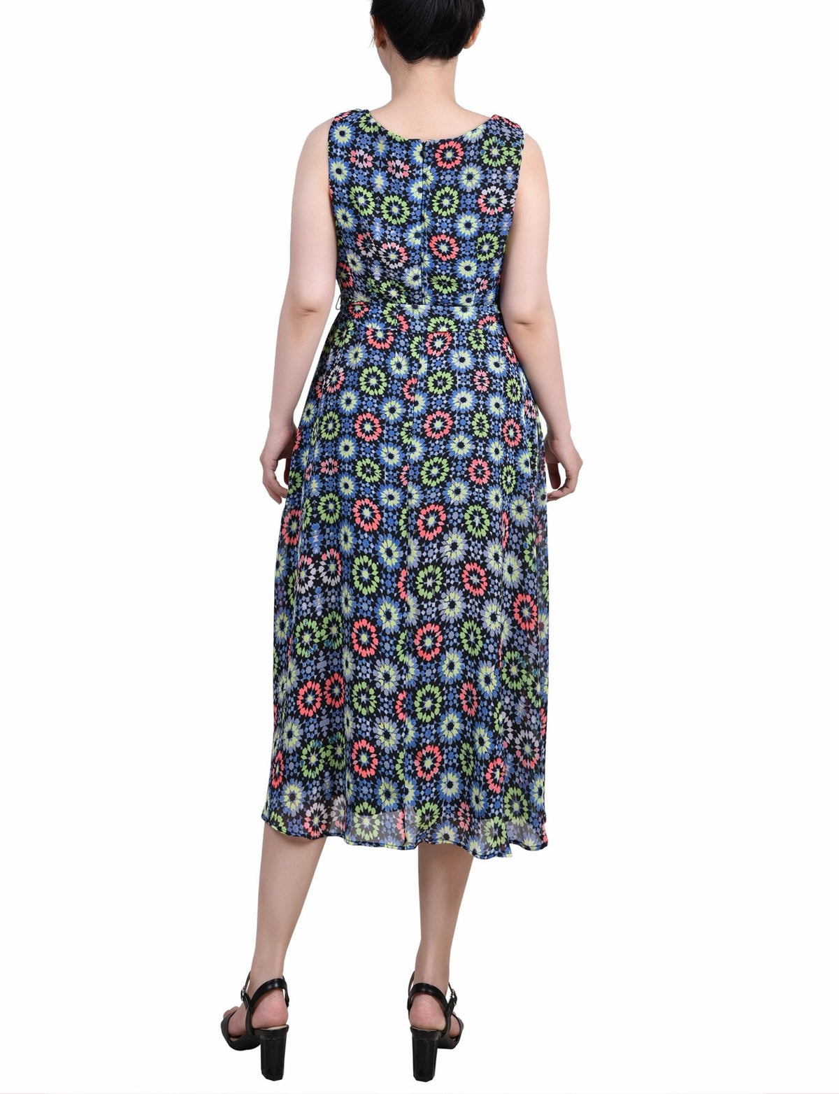 Dressbarn Best Seller | Geo Hippe Peasant Sleeveless Chiffon Belted Dress - Petite