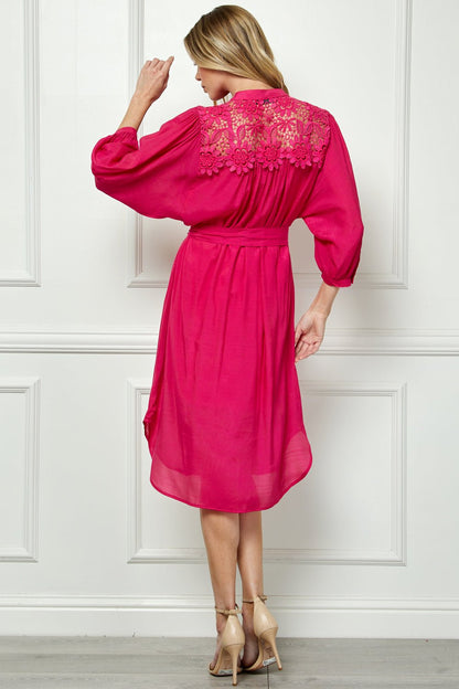 Dressbarn Featured | Button Front Yoke Neck Dress With Lace Shoulders