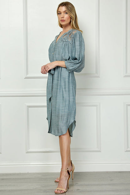 Dressbarn Featured | Button Front Yoke Neck Dress With Lace Shoulders
