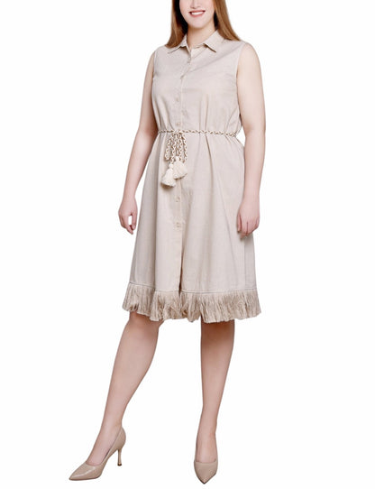 Dressbarn Best Seller | Light Tan Sleeveless Belted Fringed Dress