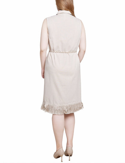 Dressbarn Best Seller | Light Tan Sleeveless Belted Fringed Dress
