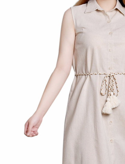 Dressbarn Best Seller | Light Tan Sleeveless Belted Fringed Dress