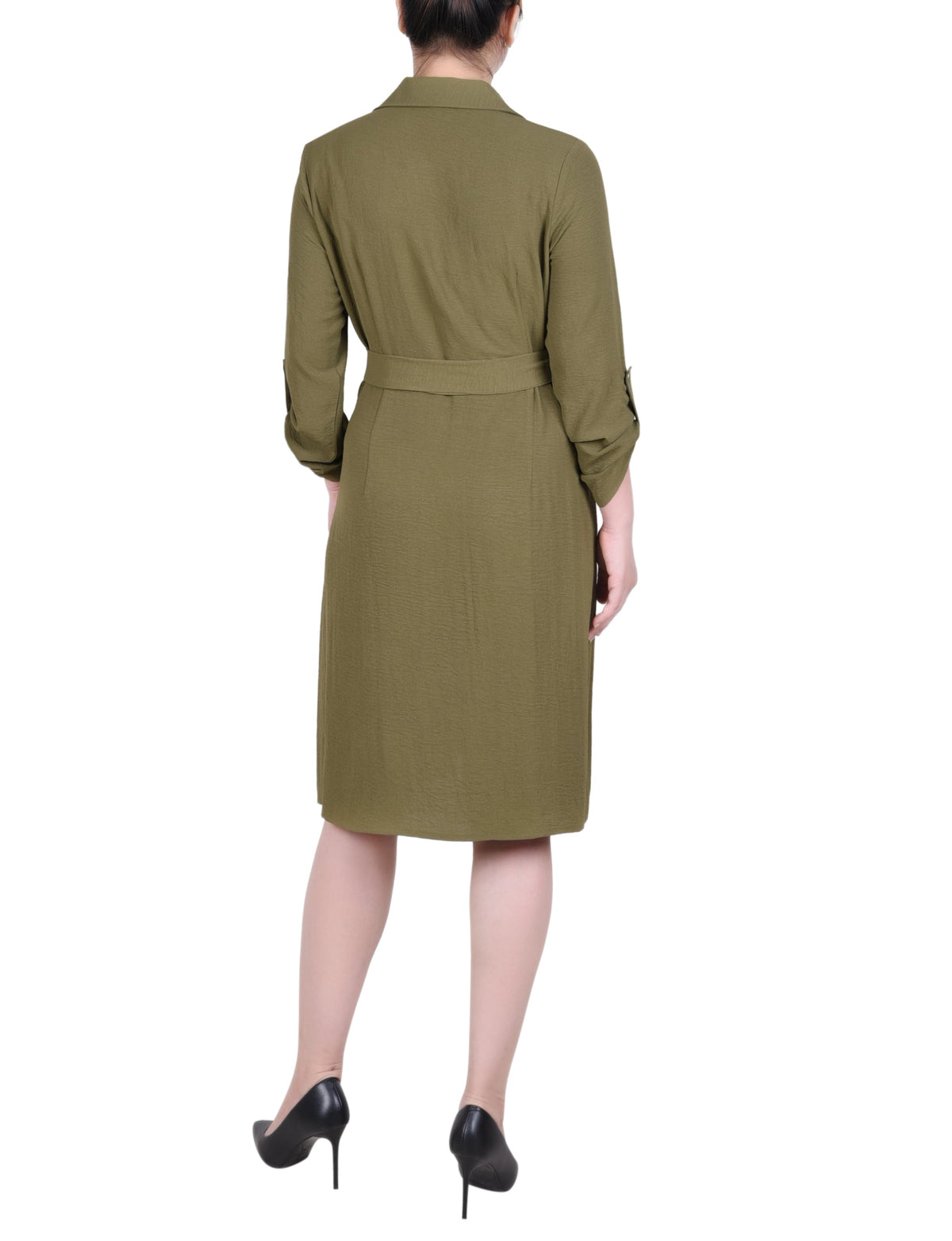 Dressbarn Premium | Burnt Olive Long Roll Tab Sleeve Shirtdress