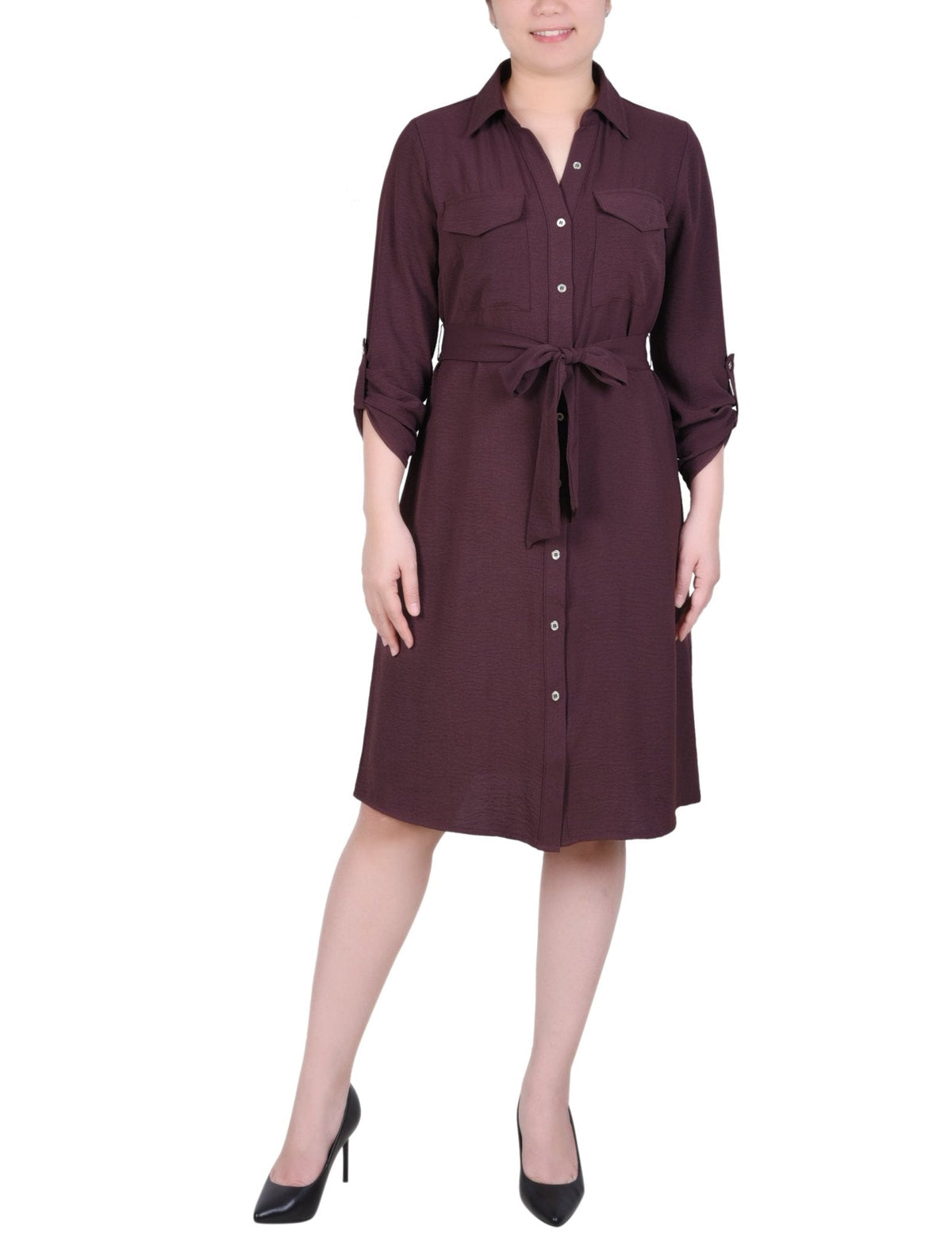 Dressbarn New | Fudge Long Roll Tab Sleeve Shirtdress