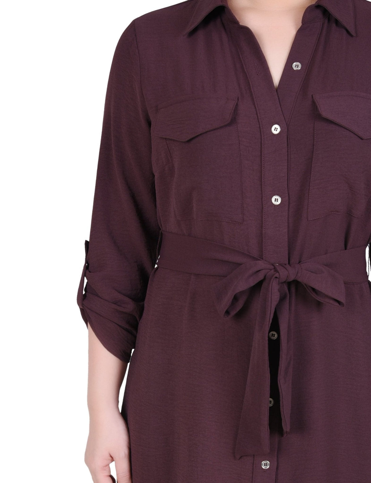 Dressbarn New | Fudge Long Roll Tab Sleeve Shirtdress