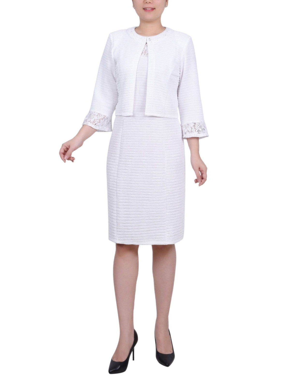 Dressbarn Popular | White Two Piece Novelty Knit and Lace Dress Set