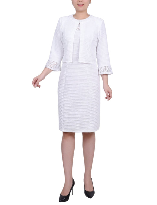 Dressbarn Popular | White Two Piece Novelty Knit and Lace Dress Set