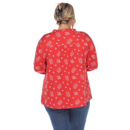 Dressbarn Recommended | Pleated Long Sleeve Leaf Print Blouse - Plus