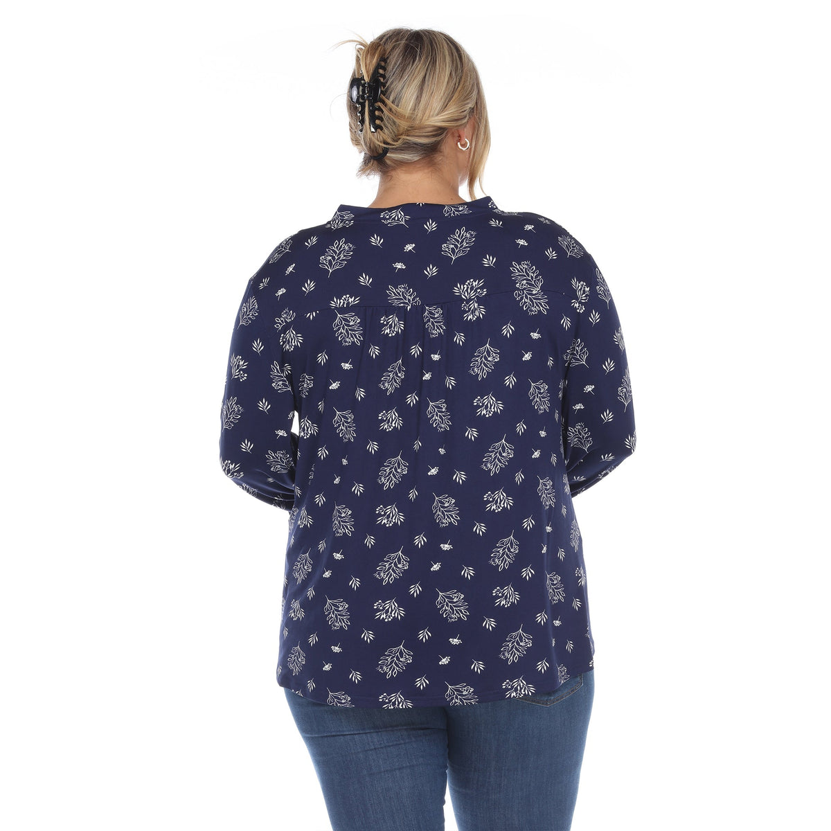 Dressbarn Recommended | Pleated Long Sleeve Leaf Print Blouse - Plus