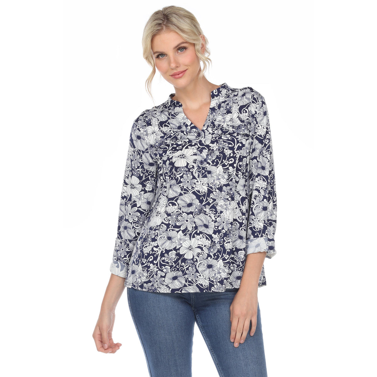 Dressbarn New | Pleated Long Sleeve Floral Print Blouse