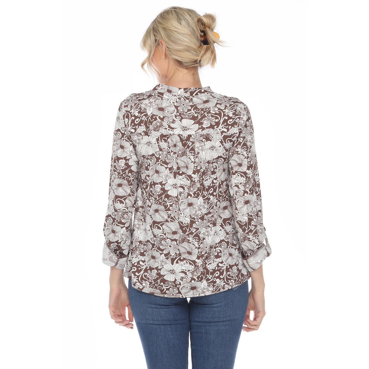 Dressbarn New | Pleated Long Sleeve Floral Print Blouse