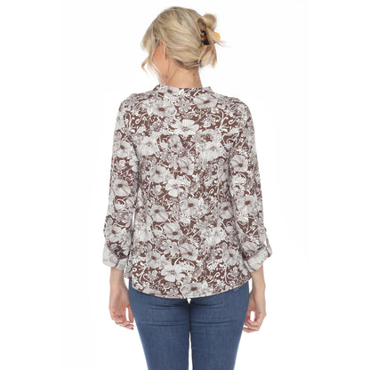 Dressbarn New | Pleated Long Sleeve Floral Print Blouse