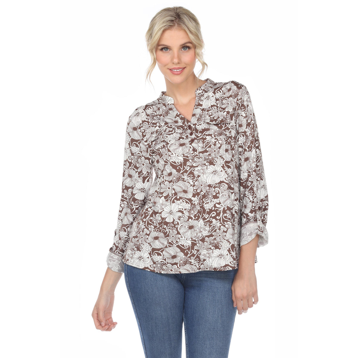 Dressbarn New | Pleated Long Sleeve Floral Print Blouse