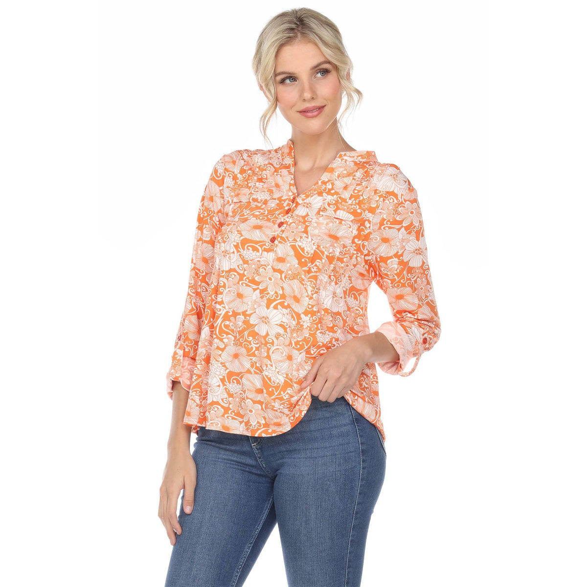 Dressbarn New | Pleated Long Sleeve Floral Print Blouse