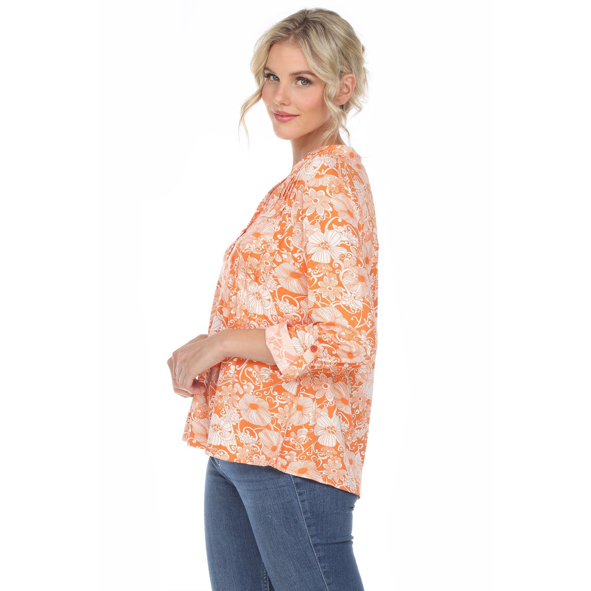 Dressbarn New | Pleated Long Sleeve Floral Print Blouse