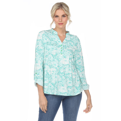 Dressbarn New | Pleated Long Sleeve Floral Print Blouse
