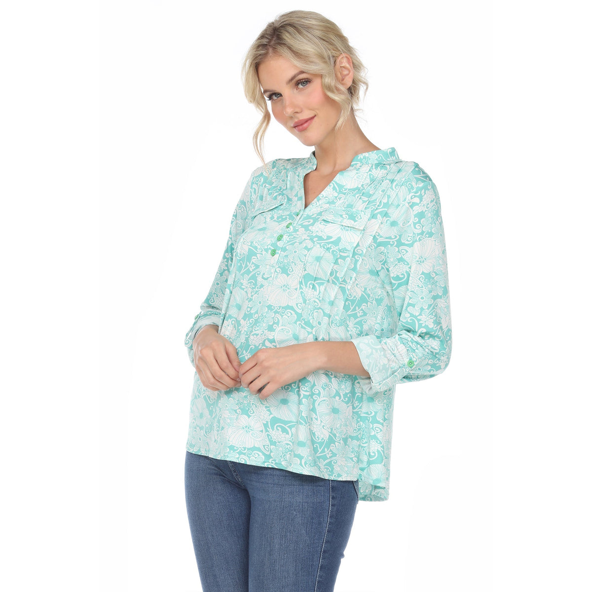 Dressbarn New | Pleated Long Sleeve Floral Print Blouse