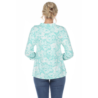 Dressbarn New | Pleated Long Sleeve Floral Print Blouse
