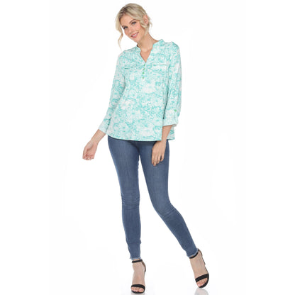 Dressbarn New | Pleated Long Sleeve Floral Print Blouse