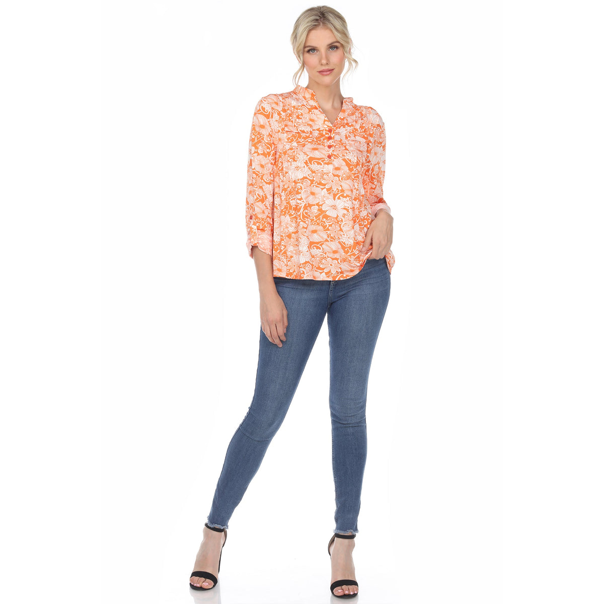 Dressbarn New | Pleated Long Sleeve Floral Print Blouse