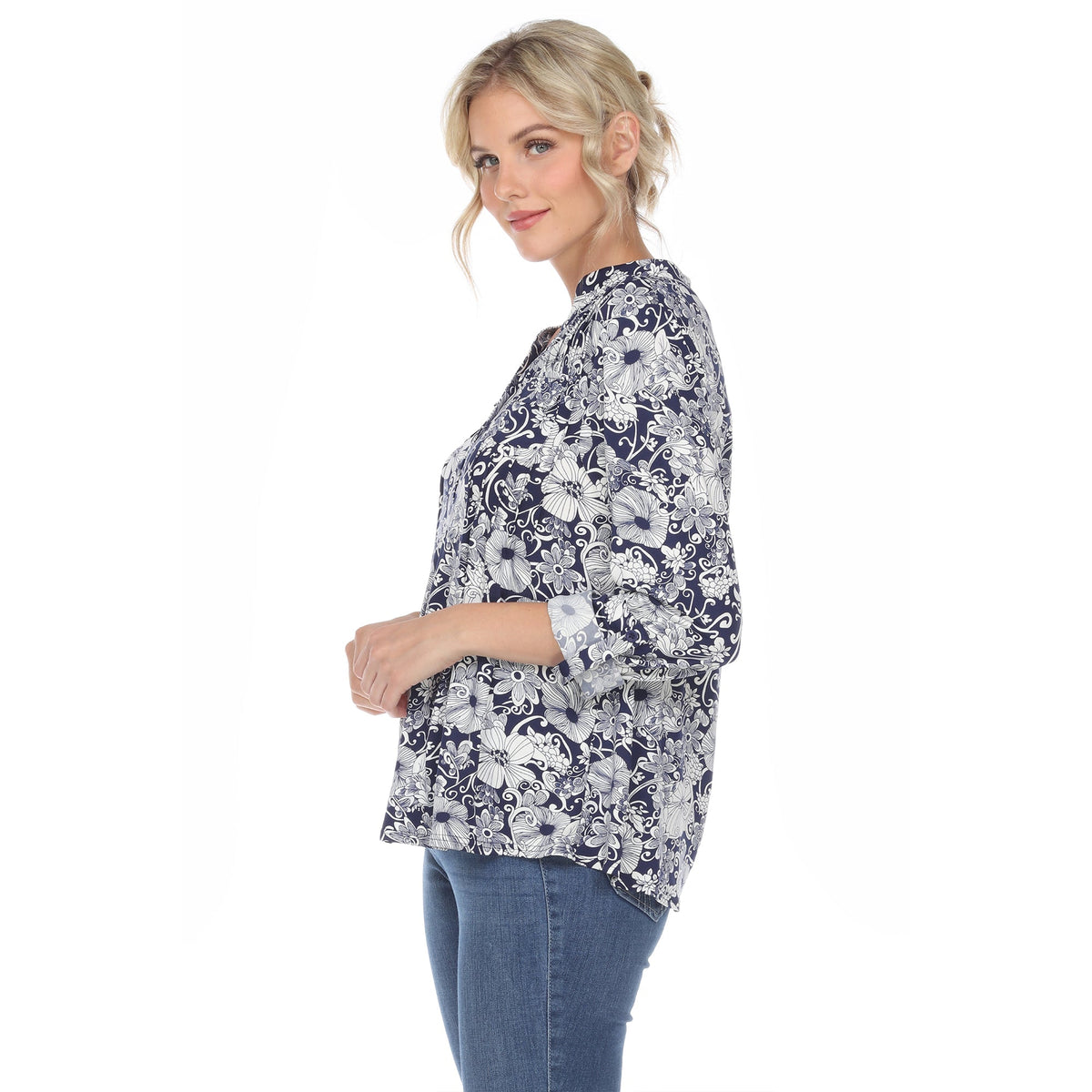 Dressbarn New | Pleated Long Sleeve Floral Print Blouse