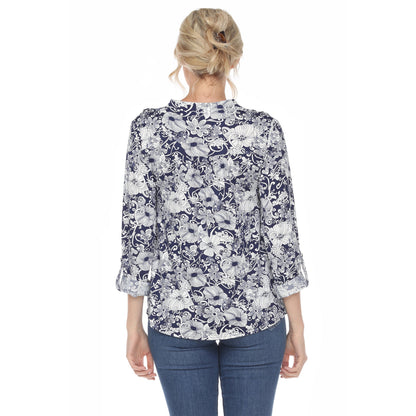 Dressbarn New | Pleated Long Sleeve Floral Print Blouse