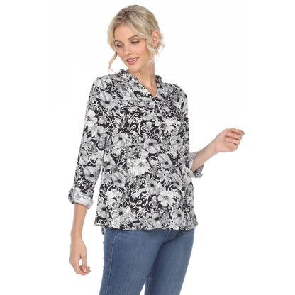 Dressbarn New | Pleated Long Sleeve Floral Print Blouse