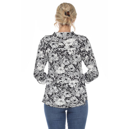 Dressbarn New | Pleated Long Sleeve Floral Print Blouse