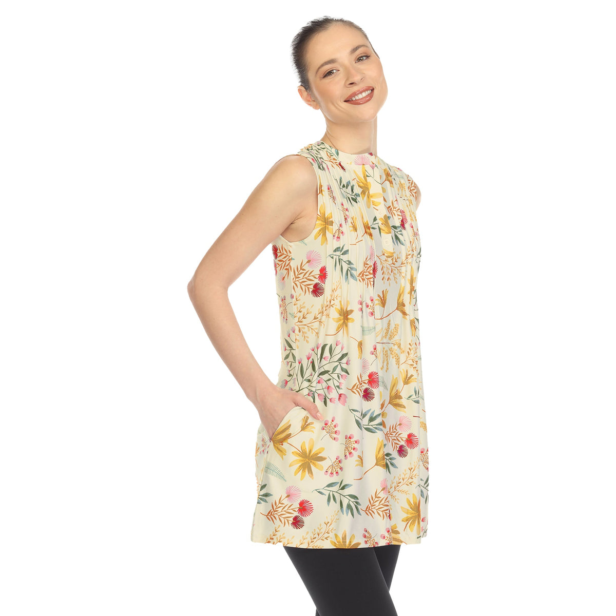 Dressbarn Trending | Beige Floral Sleeveless Tunic Top