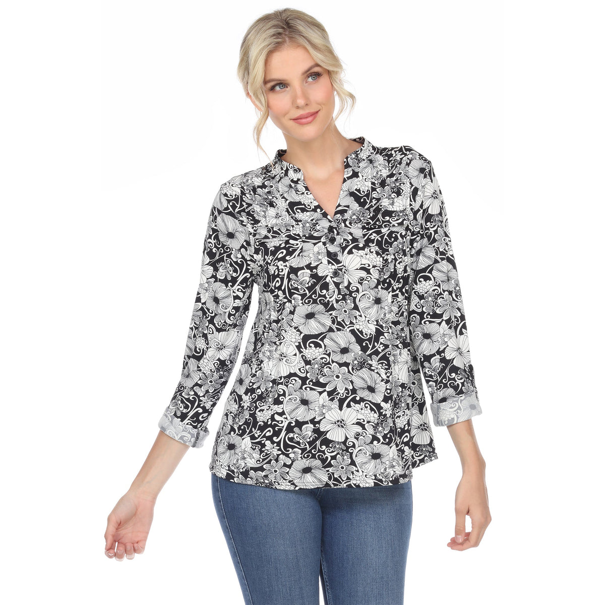 Dressbarn Best Seller | Women's Pleated Long Sleeve Leaf Print Blouse