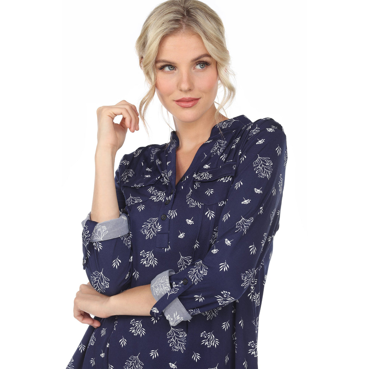 Dressbarn Best Seller | Women's Pleated Long Sleeve Leaf Print Blouse