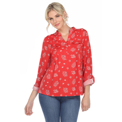Dressbarn Best Seller | Women's Pleated Long Sleeve Leaf Print Blouse