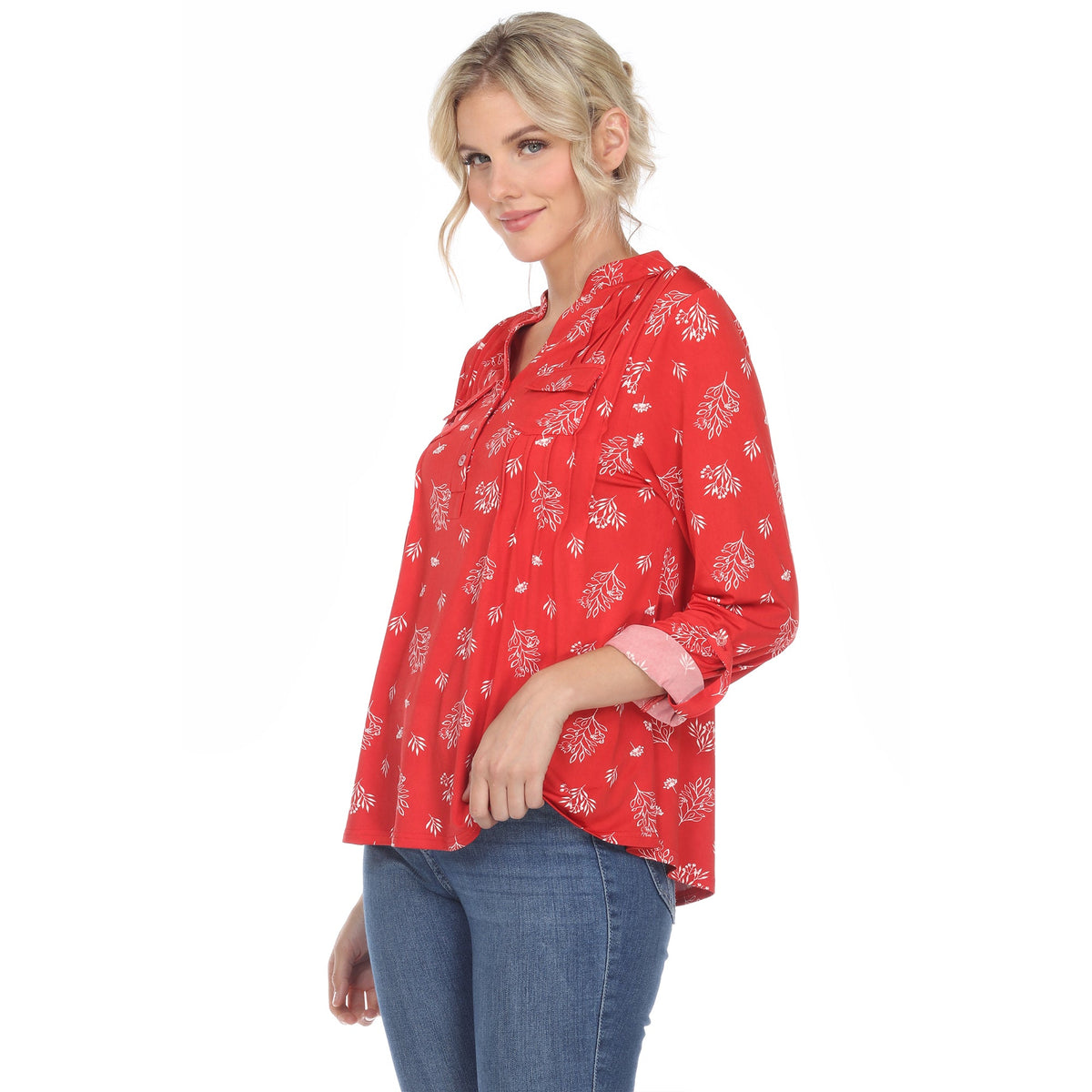 Dressbarn Best Seller | Women's Pleated Long Sleeve Leaf Print Blouse