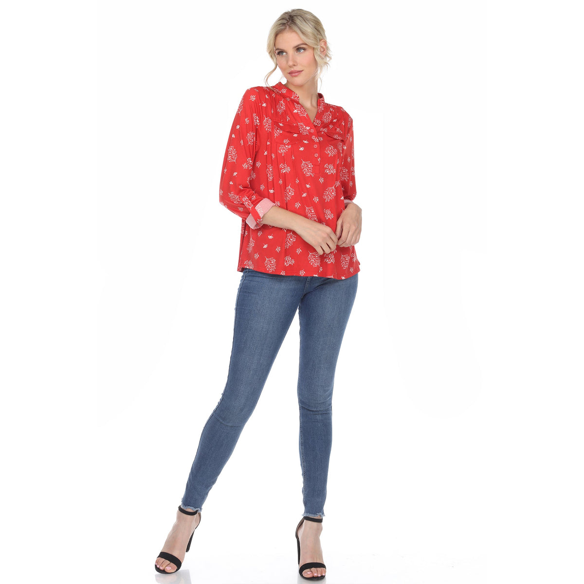Dressbarn Best Seller | Women's Pleated Long Sleeve Leaf Print Blouse